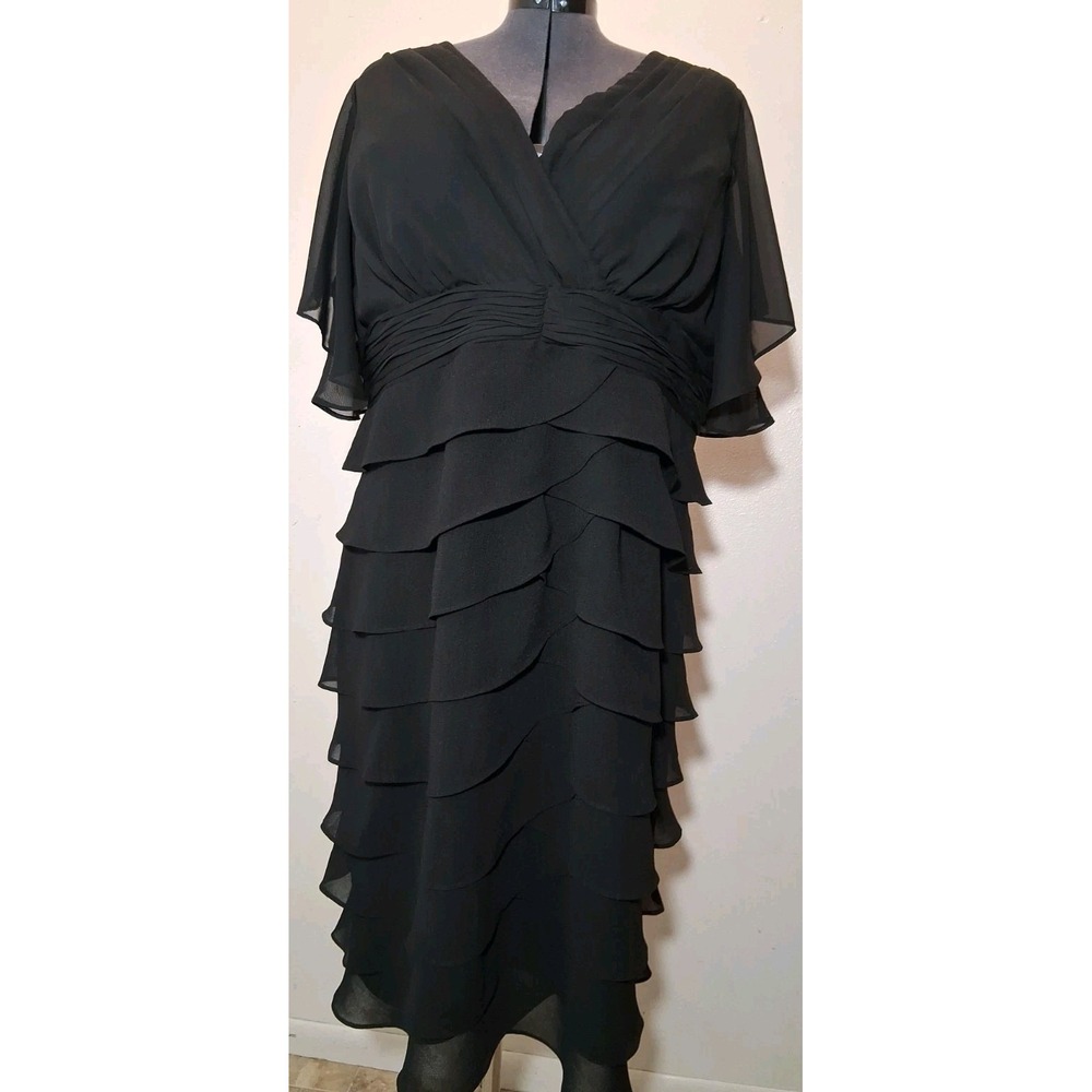 Maggie Barnes Whimsigoth Black Chiffon Tiered Ruffle Cocktail Dress Plus 18W